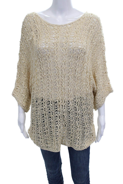 Rachel Zoe Womens Tunic Sweater Beige Boat Neck 3/4 Sleeve Acrylic Size M