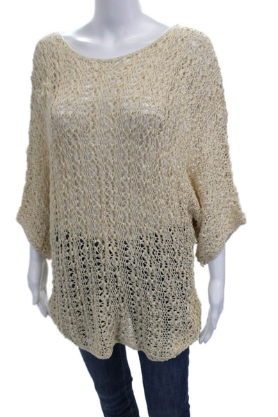 Rachel Zoe Womens Tunic Sweater Beige Boat Neck 3/4 Sleeve Acrylic Size M