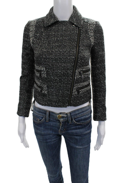 Banana Republic Women Tweed Biker Jacket Black Zip Long Sleeve Petite Size 00