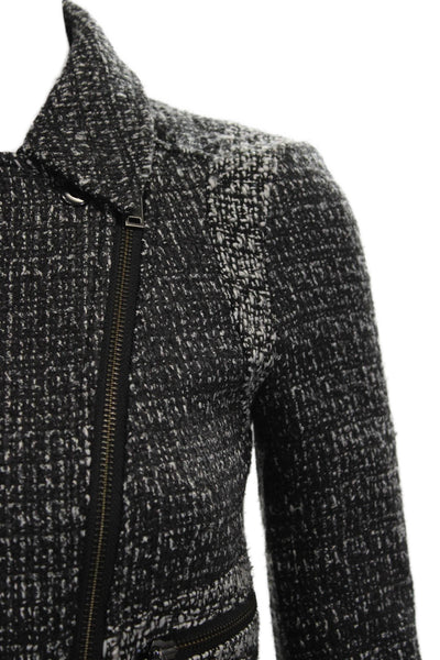 Banana Republic Women Tweed Biker Jacket Black Zip Long Sleeve Petite Size 00