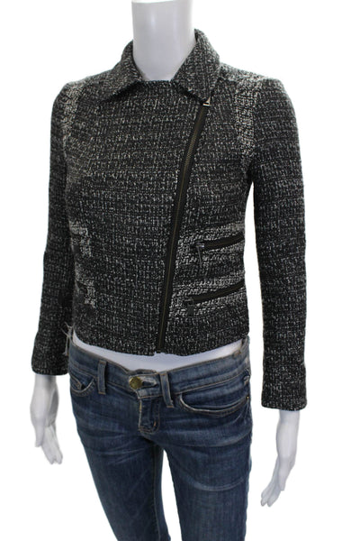 Banana Republic Women Tweed Biker Jacket Black Zip Long Sleeve Petite Size 00