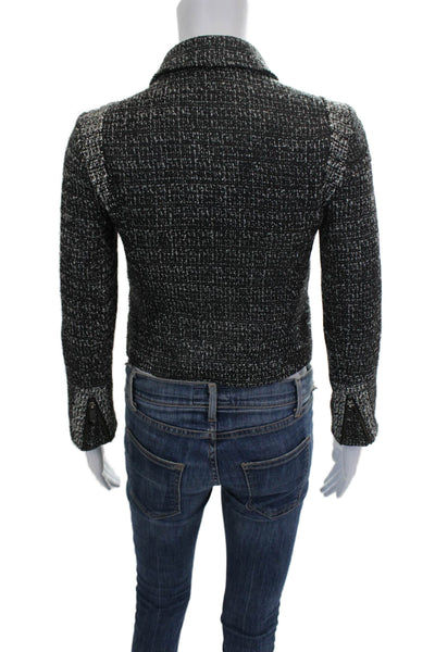Banana Republic Women Tweed Biker Jacket Black Zip Long Sleeve Petite Size 00