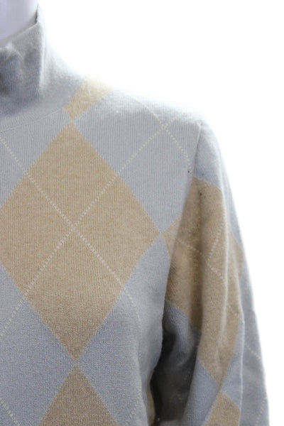 Malo Women Full Zip Cashmere Blend Argyle Mock Neck Sweater Size S