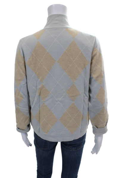 Malo Women Full Zip Cashmere Blend Argyle Mock Neck Sweater Size S