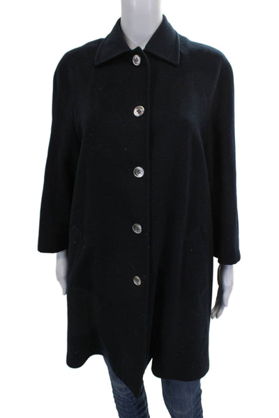 Agnona Women Overcoat Black Cashmere Button 3/4 Sleeve Size M