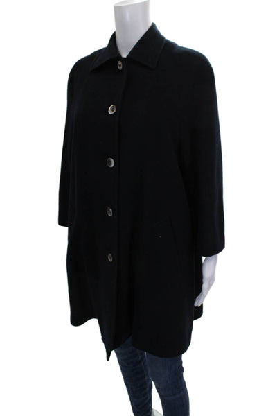 Agnona Women Overcoat Black Cashmere Button 3/4 Sleeve Size M