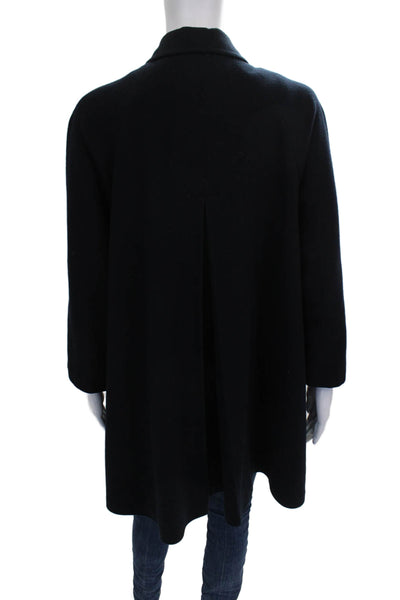 Agnona Women Overcoat Black Cashmere Button 3/4 Sleeve Size M