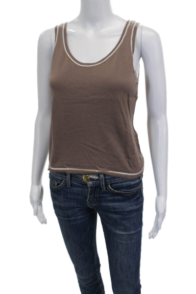 Leggiadro Womens Ringer Tank Brown Cotton Scoop Neck Sleeveless Size M