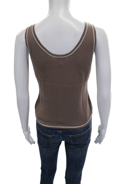 Leggiadro Womens Ringer Tank Brown Cotton Scoop Neck Sleeveless Size M