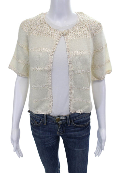Mayle Womens Mohair Striped Cardigan Short Sleeve Round Neck Ivory Size L