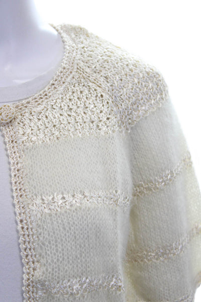 Mayle Womens Mohair Striped Cardigan Short Sleeve Round Neck Ivory Size L