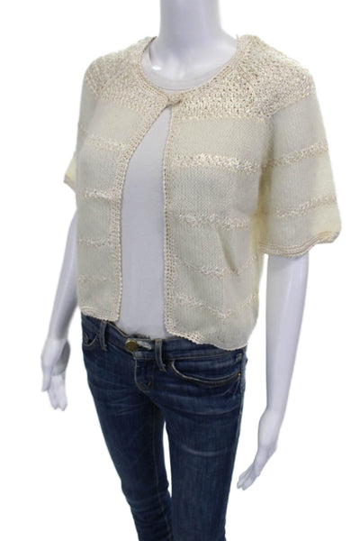 Mayle Womens Mohair Striped Cardigan Short Sleeve Round Neck Ivory Size L