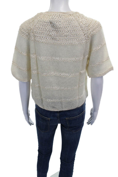 Mayle Womens Mohair Striped Cardigan Short Sleeve Round Neck Ivory Size L