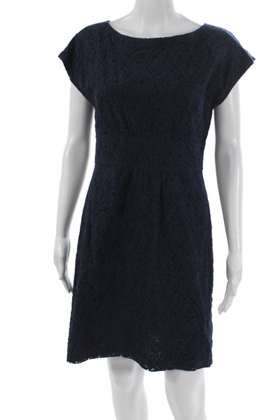 Beth Bowley Women Shift Dress Blue Boat Neck Short Sleeve Nylon Zip Size 8