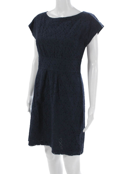 Beth Bowley Women Shift Dress Blue Boat Neck Short Sleeve Nylon Zip Size 8