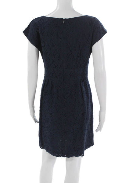 Beth Bowley Women Shift Dress Blue Boat Neck Short Sleeve Nylon Zip Size 8
