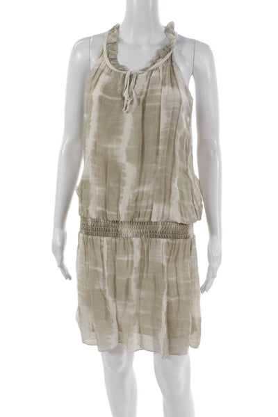 Sofia Women Sundress Beige Silk Halter Tie Dye Sleeveless Short Size S