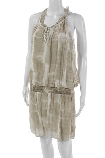 Sofia Women Sundress Beige Silk Halter Tie Dye Sleeveless Short Size S