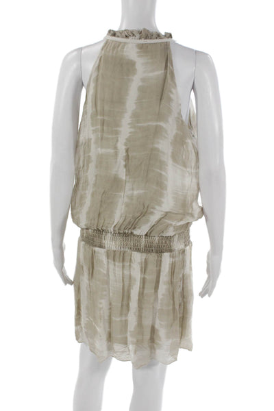 Sofia Women Sundress Beige Silk Halter Tie Dye Sleeveless Short Size S