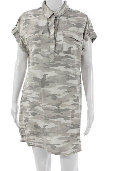 Vince Camuto Women Shirt Dress Multicolor Camo Button Short-Sleeve Size M
