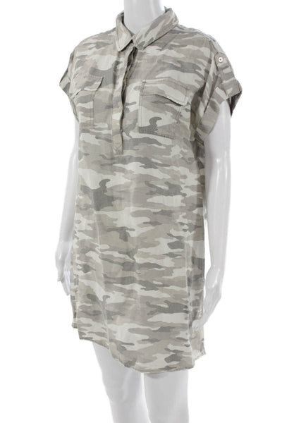 Vince Camuto Women Shirt Dress Multicolor Camo Button Short-Sleeve Size M