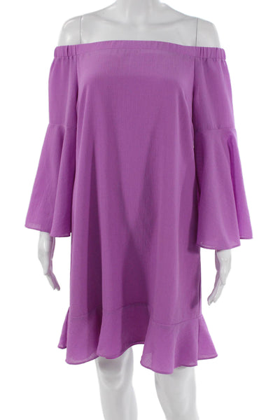 Halston Women Purple Off the Shoulder Long Sleeve Shift Dress Size 6
