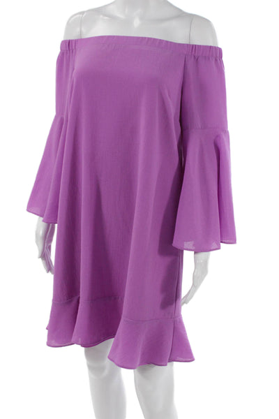 Halston Women Purple Off the Shoulder Long Sleeve Shift Dress Size 6