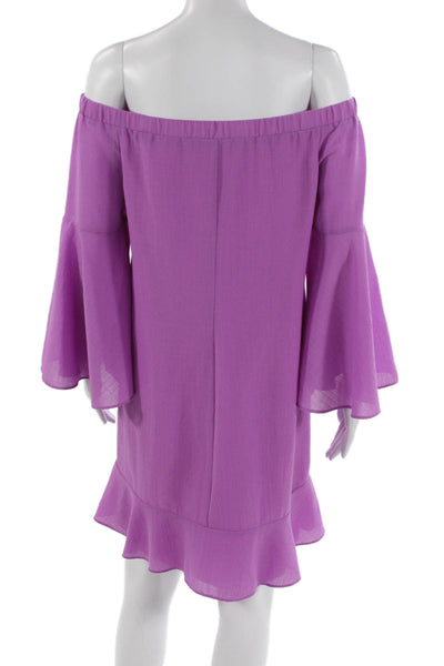 Halston Women Purple Off the Shoulder Long Sleeve Shift Dress Size 6