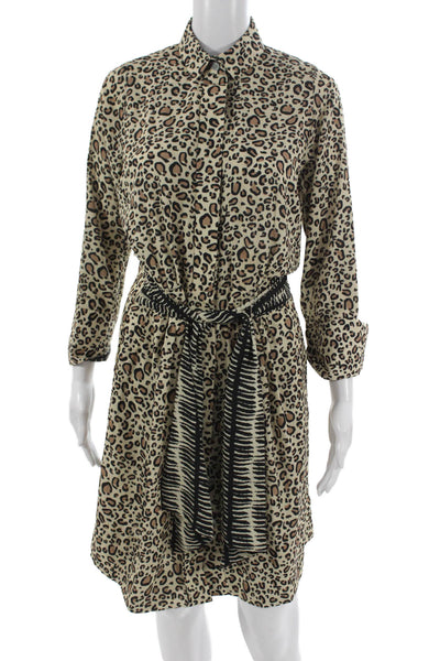 Gretchen Scott Womens Beige Animal Print Shirt Dress Collared 3/4 Sleeve Size S