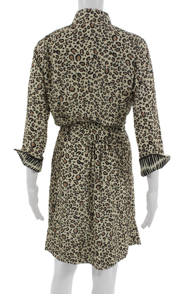 Gretchen Scott Womens Beige Animal Print Shirt Dress Collared 3/4 Sleeve Size S