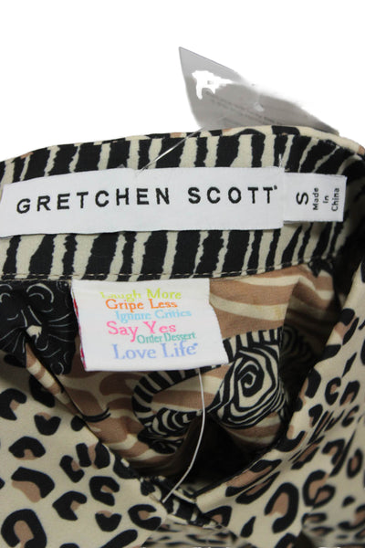 Gretchen Scott Womens Beige Animal Print Shirt Dress Collared 3/4 Sleeve Size S
