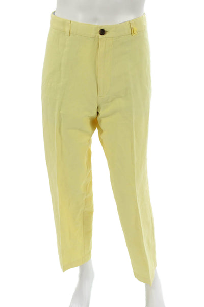 Brooks Brothers Mens Chino Pants Yellow Linen Button Inseam 30 Size 36