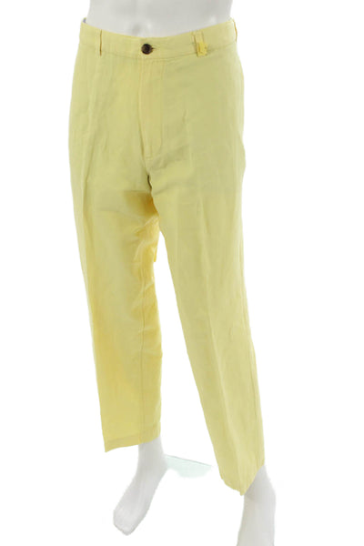 Brooks Brothers Mens Chino Pants Yellow Linen Button Inseam 30 Size 36