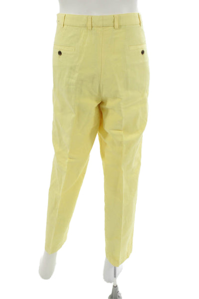 Brooks Brothers Mens Chino Pants Yellow Linen Button Inseam 30 Size 36