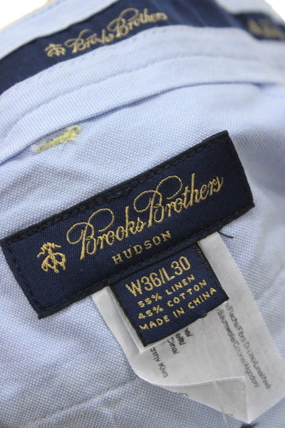 Brooks Brothers Mens Chino Pants Yellow Linen Button Inseam 30 Size 36