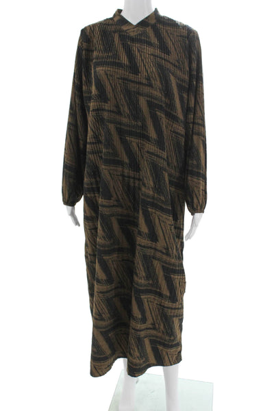 Harper Women Brown Geometric Collared Long Sleeve Maxi Dress Size S