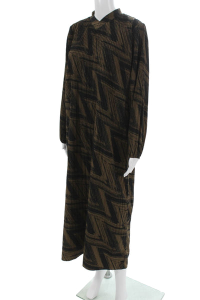 Harper Women Brown Geometric Collared Long Sleeve Maxi Dress Size S