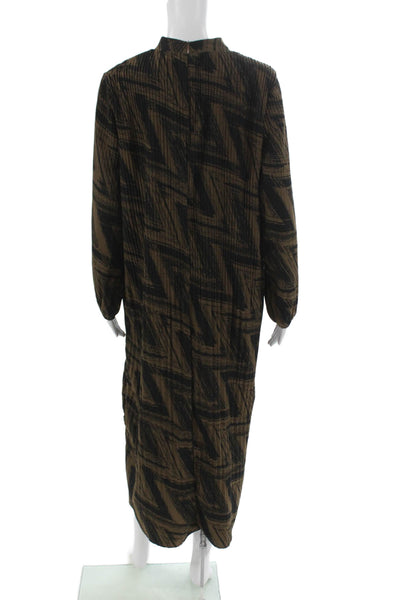 Harper Women Brown Geometric Collared Long Sleeve Maxi Dress Size S