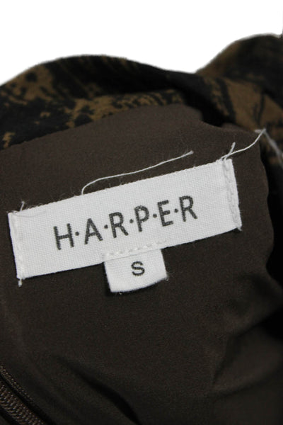 Harper Women Brown Geometric Collared Long Sleeve Maxi Dress Size S