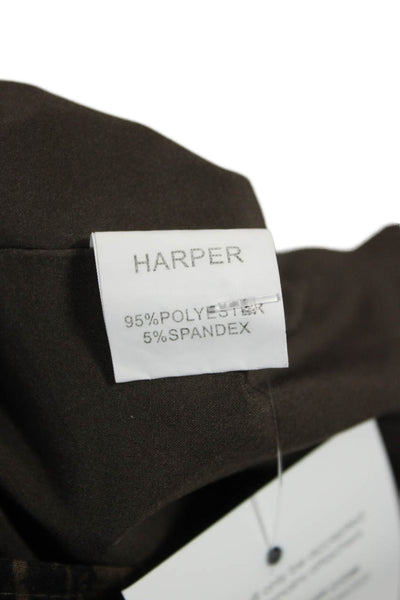 Harper Women Brown Geometric Collared Long Sleeve Maxi Dress Size S