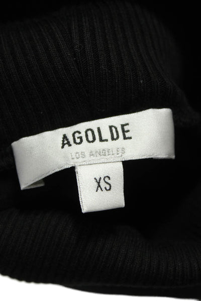Agolde Women Turtleneck Tee Black Supima Cotton Long Sleeve Size XS