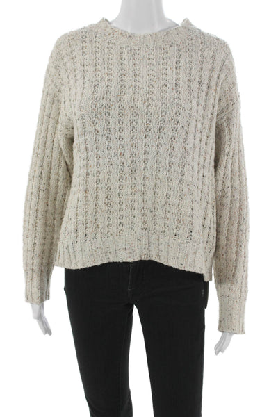 Fate. Womens Ivory Acrylic Pullover Sweater Round Neck Long Sleeve Size M