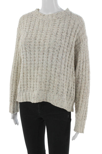 Fate. Womens Ivory Acrylic Pullover Sweater Round Neck Long Sleeve Size M