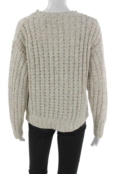 Fate. Womens Ivory Acrylic Pullover Sweater Round Neck Long Sleeve Size M
