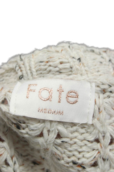 Fate. Womens Ivory Acrylic Pullover Sweater Round Neck Long Sleeve Size M