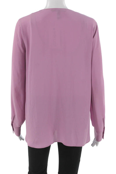 BCBGMAXAZRIA Women V Neck Long Sleeve Basic Pink Polyester Blouse Size XS