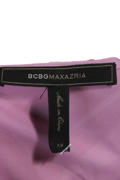 BCBGMAXAZRIA Women V Neck Long Sleeve Basic Pink Polyester Blouse Size XS