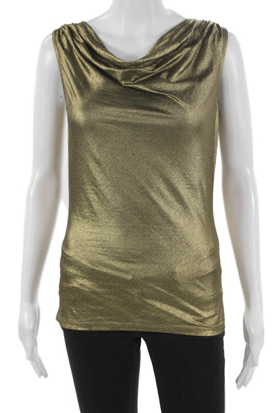 Elie Tahari Womens Gold Cowl Neck Basic Tank Cotton Sleeveless Size XS