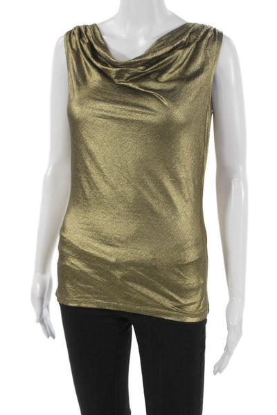 Elie Tahari Womens Gold Cowl Neck Basic Tank Cotton Sleeveless Size XS
