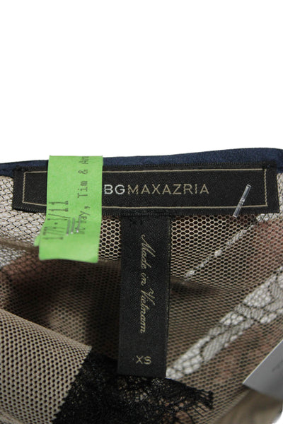BCBGMAXAZRIA Womens Basic Blue Polyester Round Neck 3/4 Sleeve Blouse Size XS